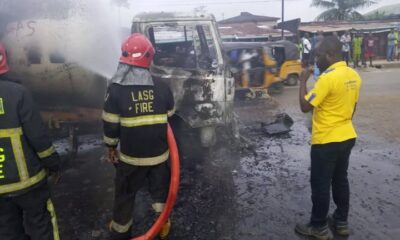 Gas laden tanker catches fire