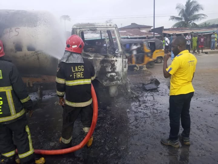 Gas laden tanker catches fire