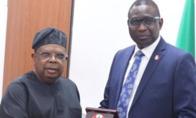 Minister of Power Joseph Olasunkanmi Tegbe with EFCC Chairman Ola Olukoyede during a meeting in Abuj