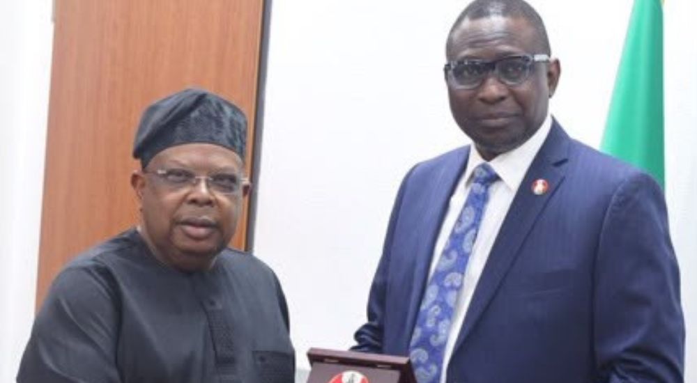 Minister of Power Joseph Olasunkanmi Tegbe with EFCC Chairman Ola Olukoyede during a meeting in Abuj