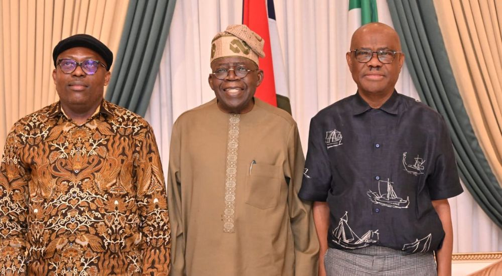 L R Governor SIm Fubara President Bola Tinubu and FCT Minister Nyesom Wike