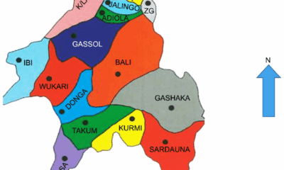 Map of Taraba showing Sardauna and Kurmi LGAs
