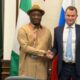 Nigerias Minister of Aviation and Aerospace Development Festus Keyamo SAN right with Dmitry Stanisla
